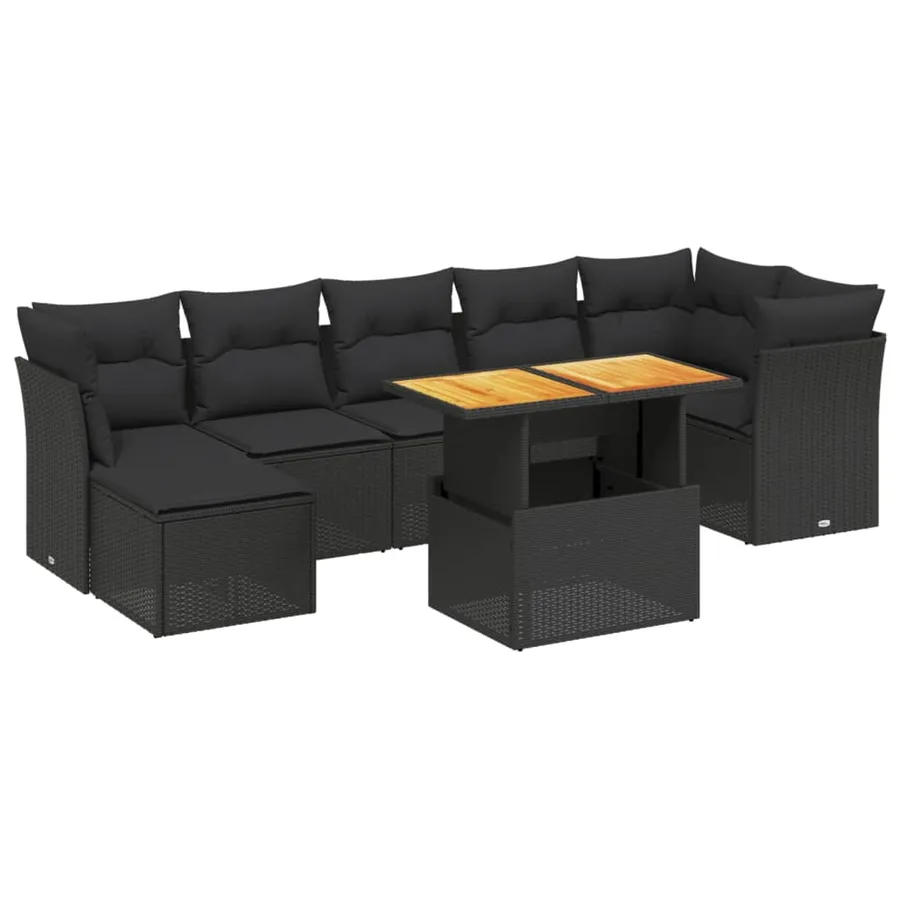 Salon de jardin 8 pcs avec coussins noir résine tressée - 2