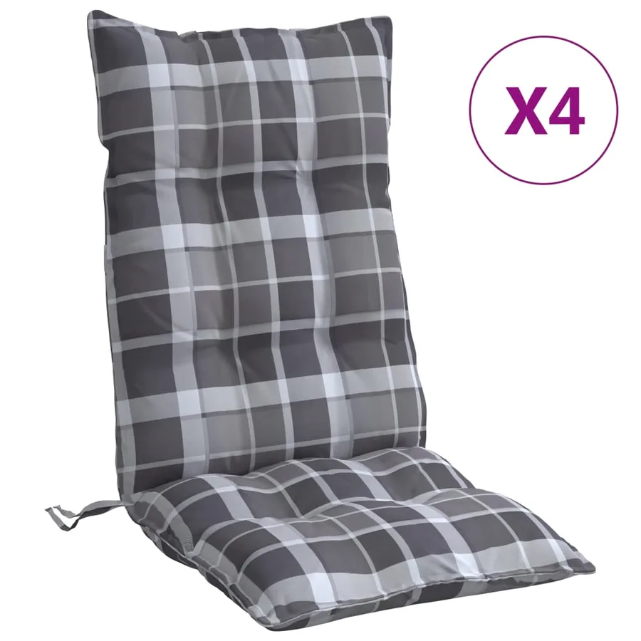 Coussins de chaise à dossier haut lot de 4 motif carreaux gris - 2