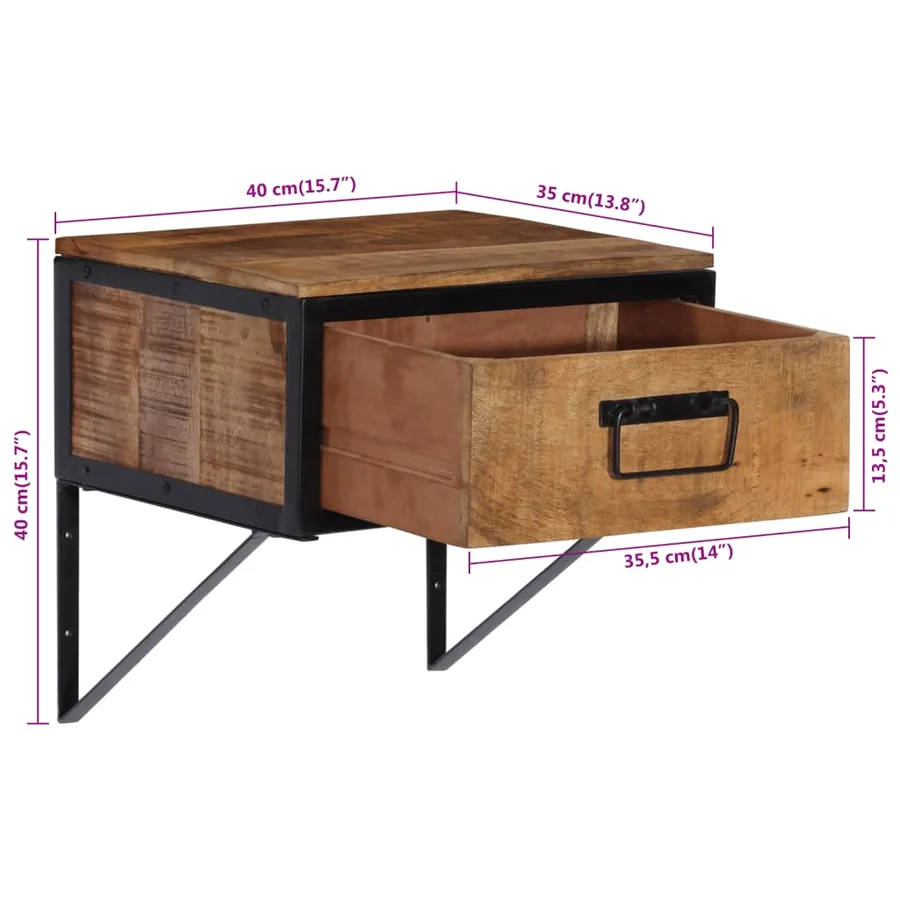Table de chevet 40x35x40 cm bois de manguier massif - 8