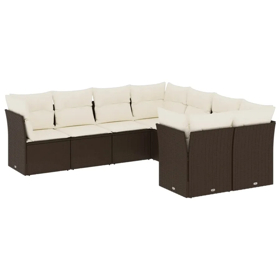 Salon de jardin 8 pcs avec coussins marron résine tressée - 2