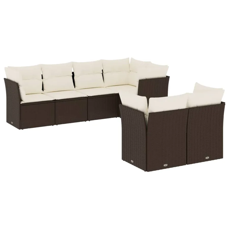 Salon de jardin avec coussins 7 pcs marron résine tressée - 2