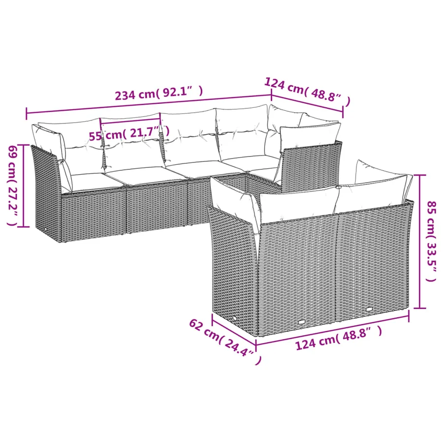 Salon de jardin avec coussins 7 pcs marron résine tressée - 3
