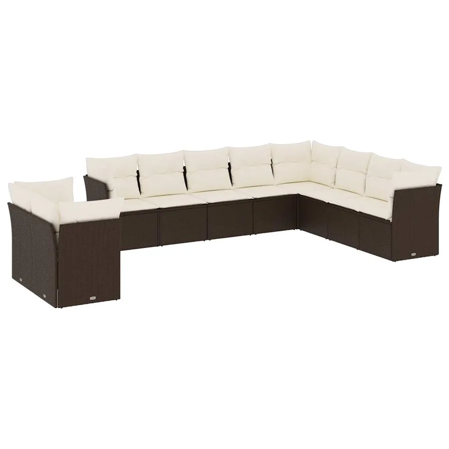 Salon de jardin 10 pcs avec coussins marron résine tressée - 2