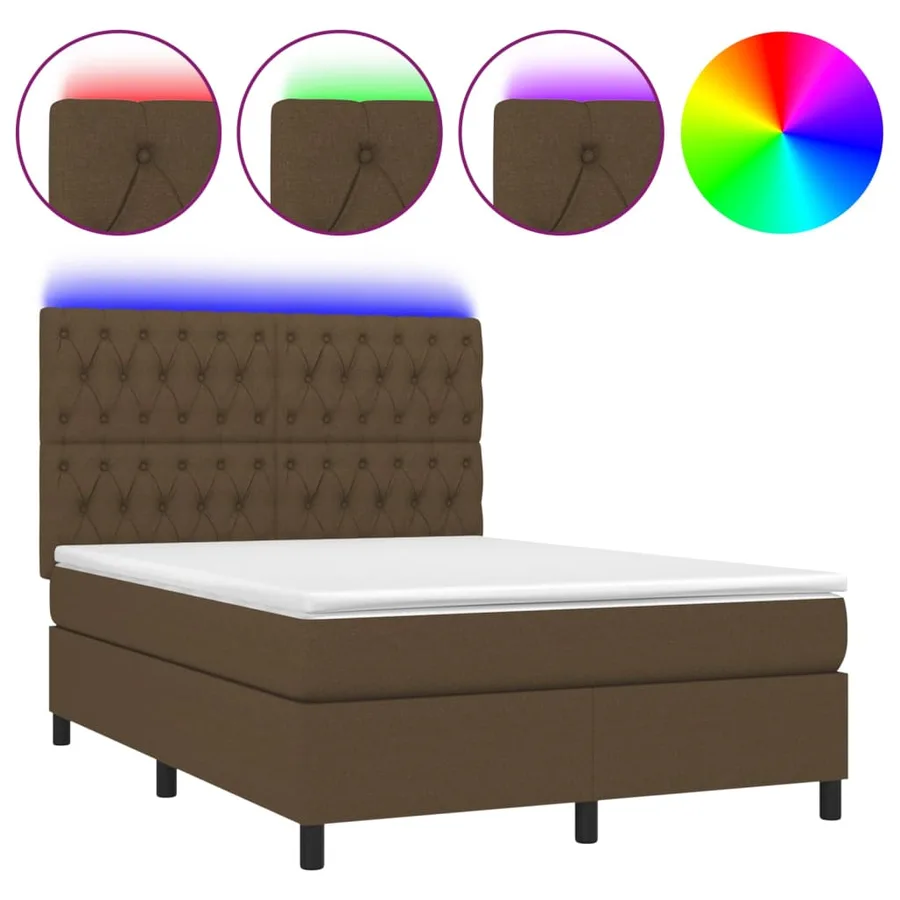Sommier à lattes de lit matelas et LED Marron foncé 140x190 cm - 2