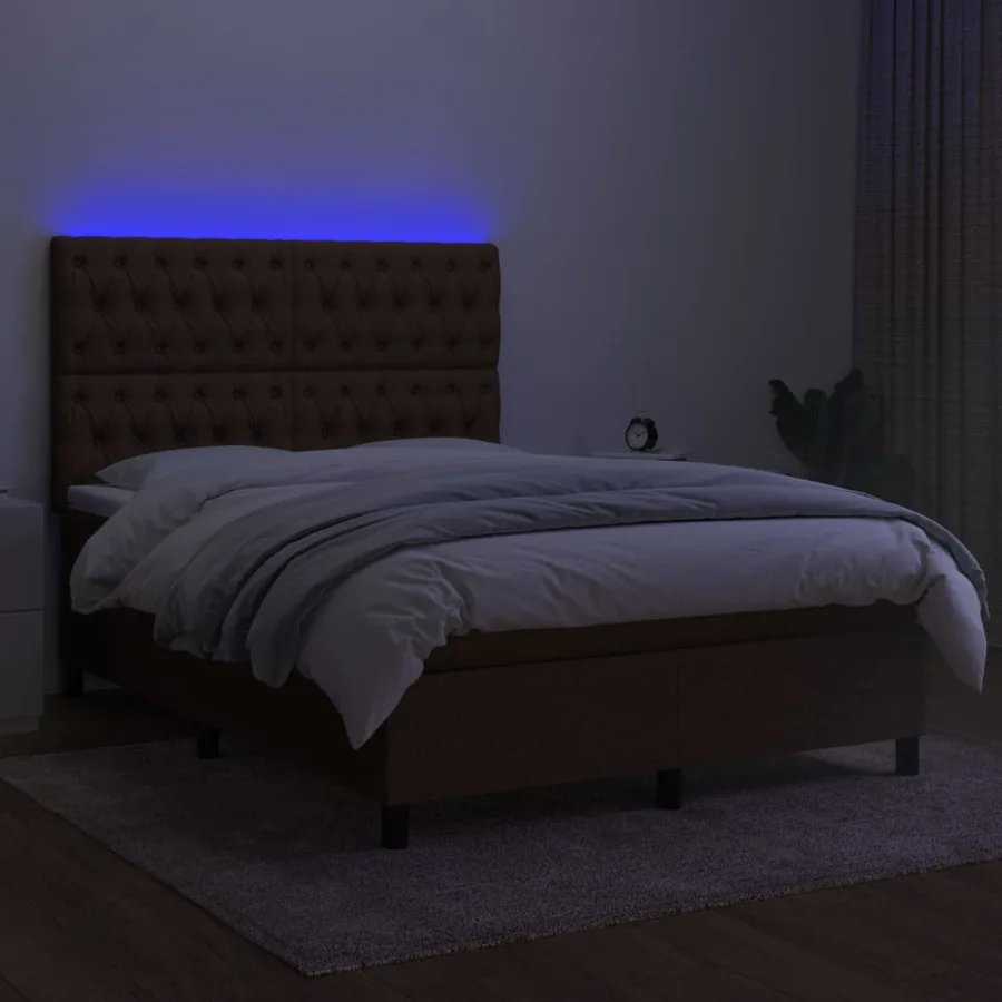 Sommier à lattes de lit matelas et LED Marron foncé 140x190 cm - 4