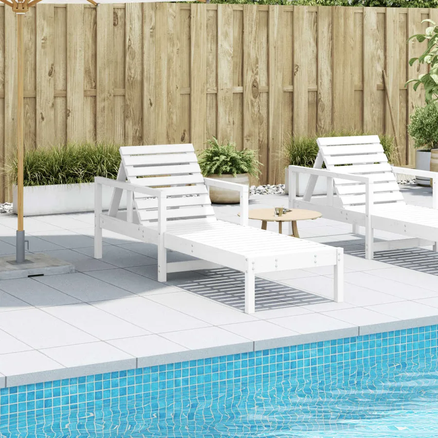Chaise longue blanc 199,5x62x55 cm bois massif de pin - 3