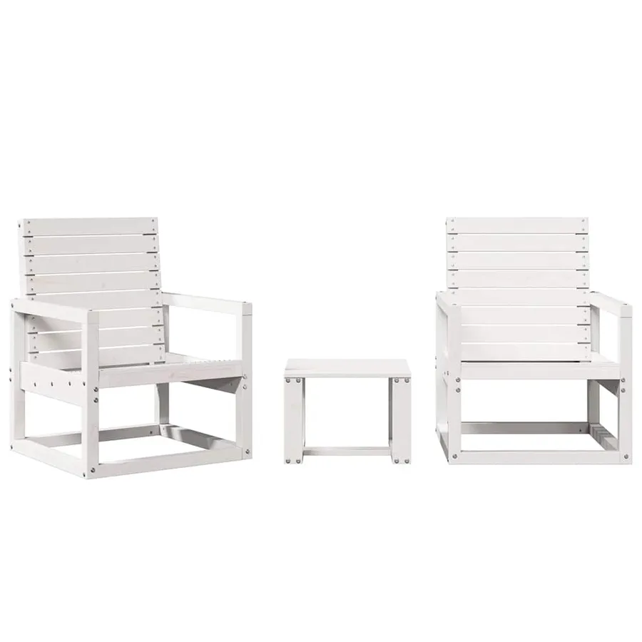 Salon de jardin 3 pcs blanc bois massif de pin - 2