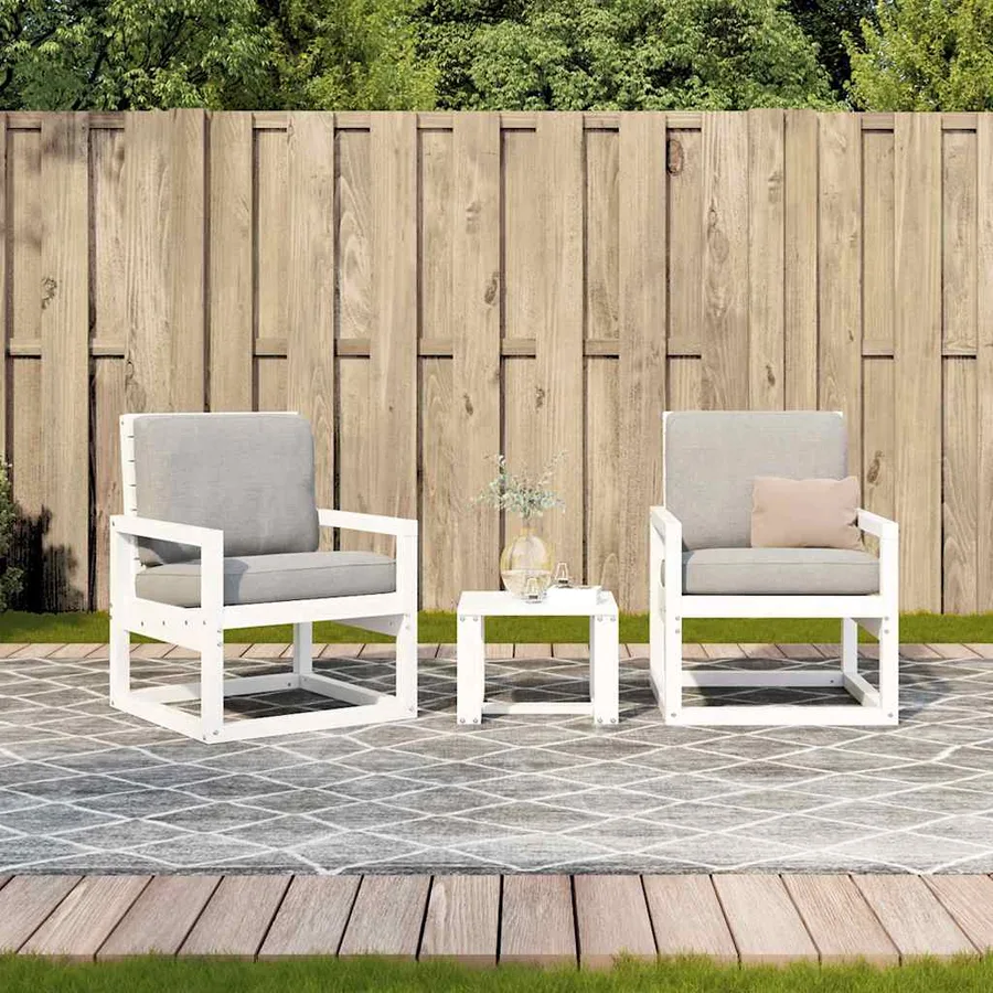 Salon de jardin 3 pcs blanc bois massif de pin - 3