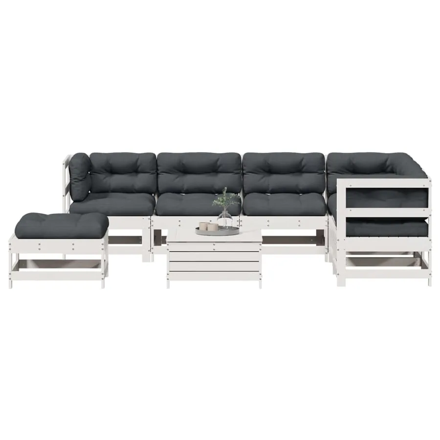 Salon de jardin avec coussins 8 pcs blanc bois de pin massif