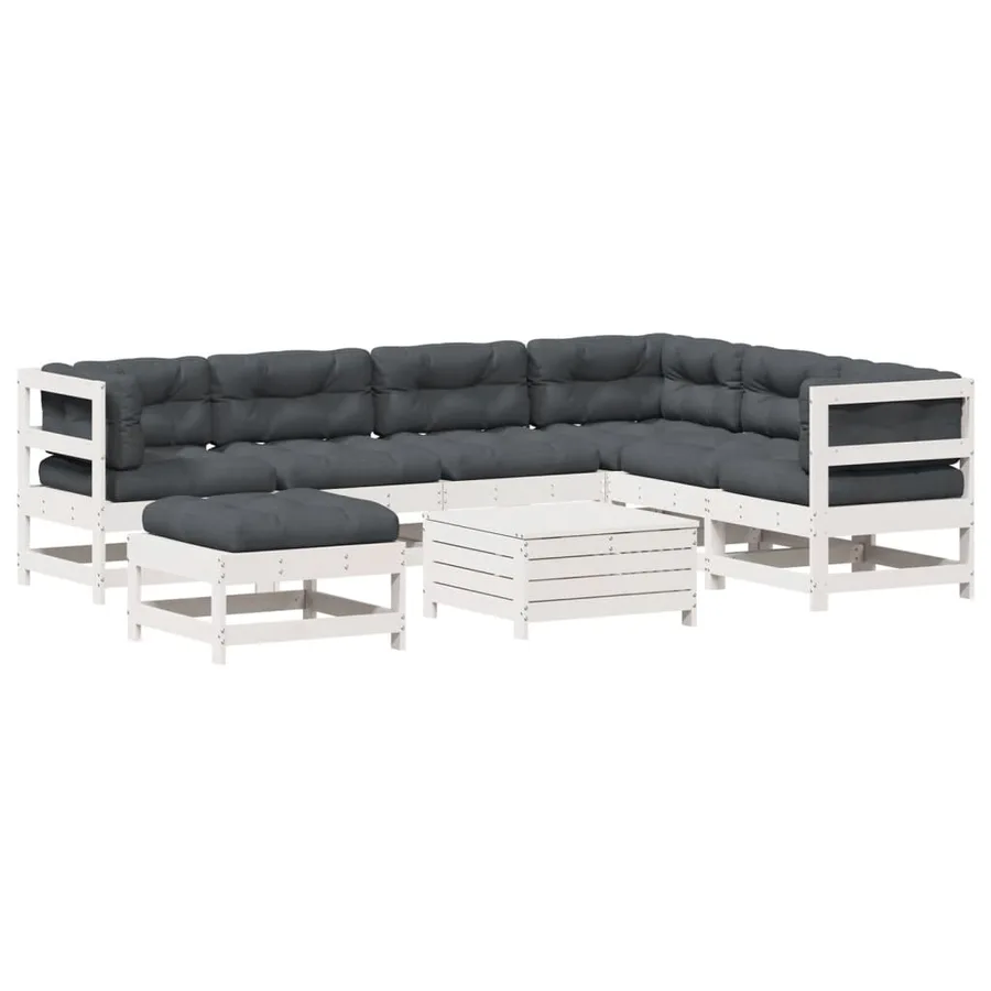 Salon de jardin avec coussins 8 pcs blanc bois de pin massif - 2