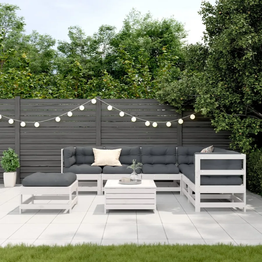 Salon de jardin avec coussins 8 pcs blanc bois de pin massif - 3