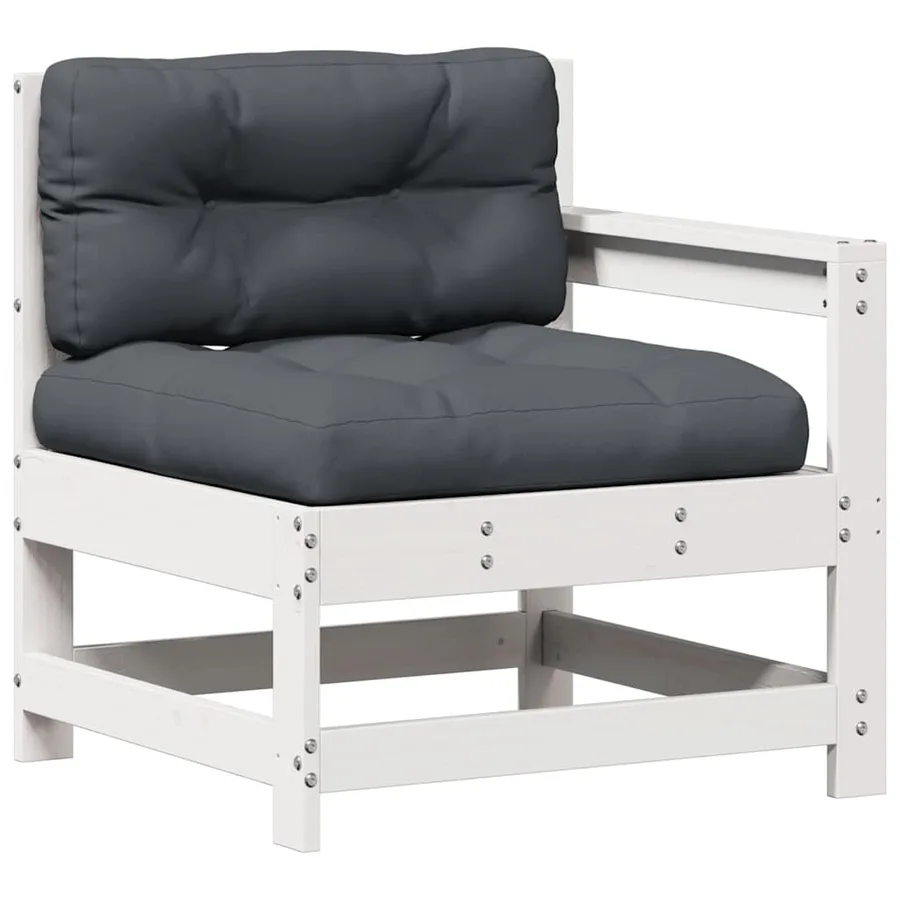 Salon de jardin 7 pcs avec coussins blanc bois de pin massif - 5