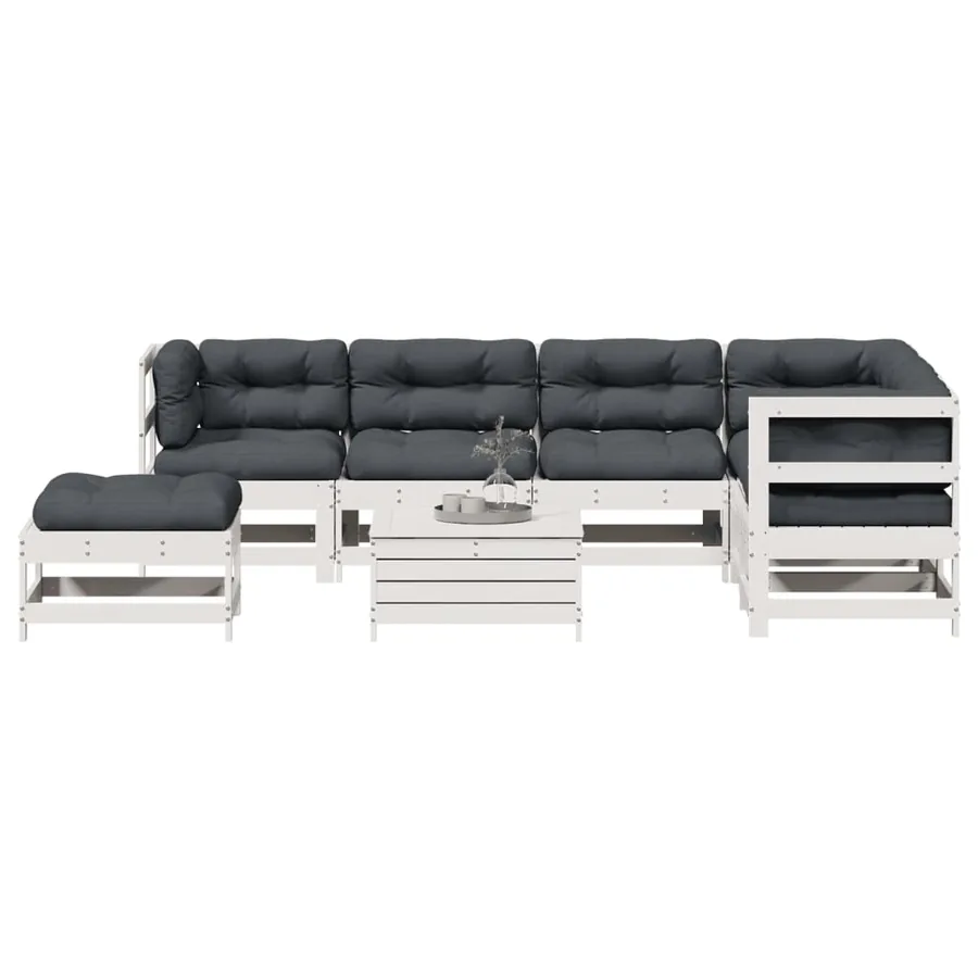 Salon de jardin avec coussins 8 pcs blanc bois de pin massif