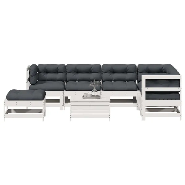 Salon de jardin avec coussins 8 pcs blanc bois de pin massif