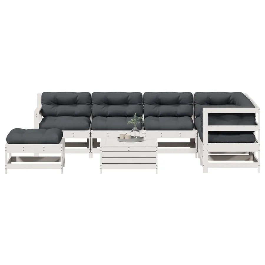 Salon de jardin avec coussins 8 pcs blanc bois de pin massif