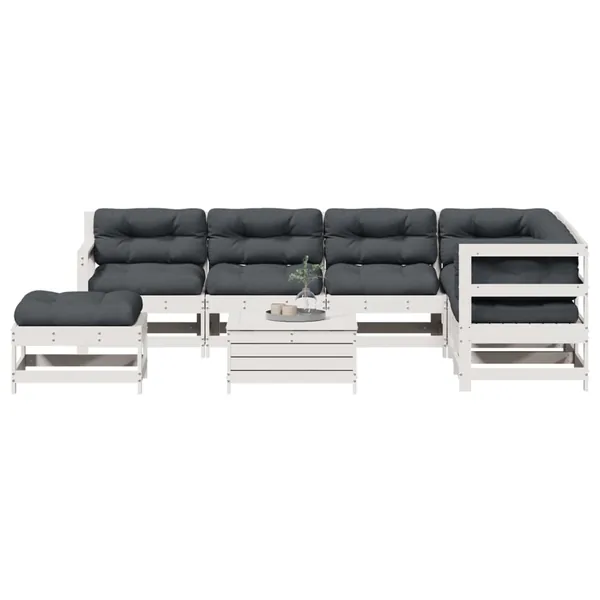 Salon de jardin avec coussins 8 pcs blanc bois de pin massif
