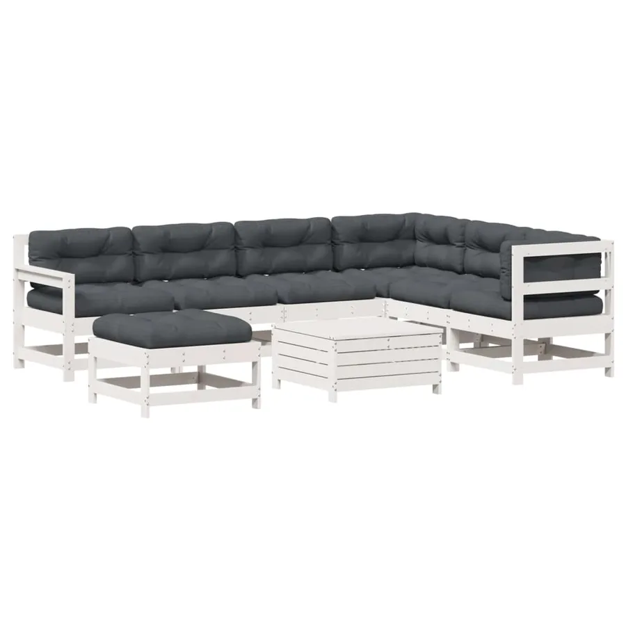 Salon de jardin avec coussins 8 pcs blanc bois de pin massif - 2