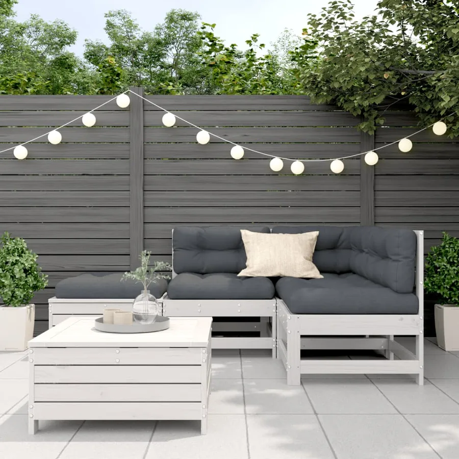 Salon de jardin 5 pcs avec coussins blanc bois massif de pin - 3