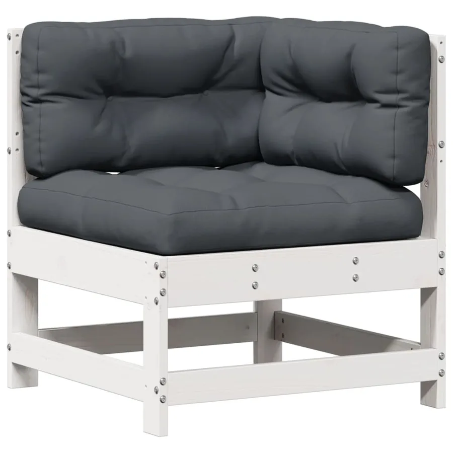 Salon de jardin 5 pcs avec coussins blanc bois massif de pin - 6
