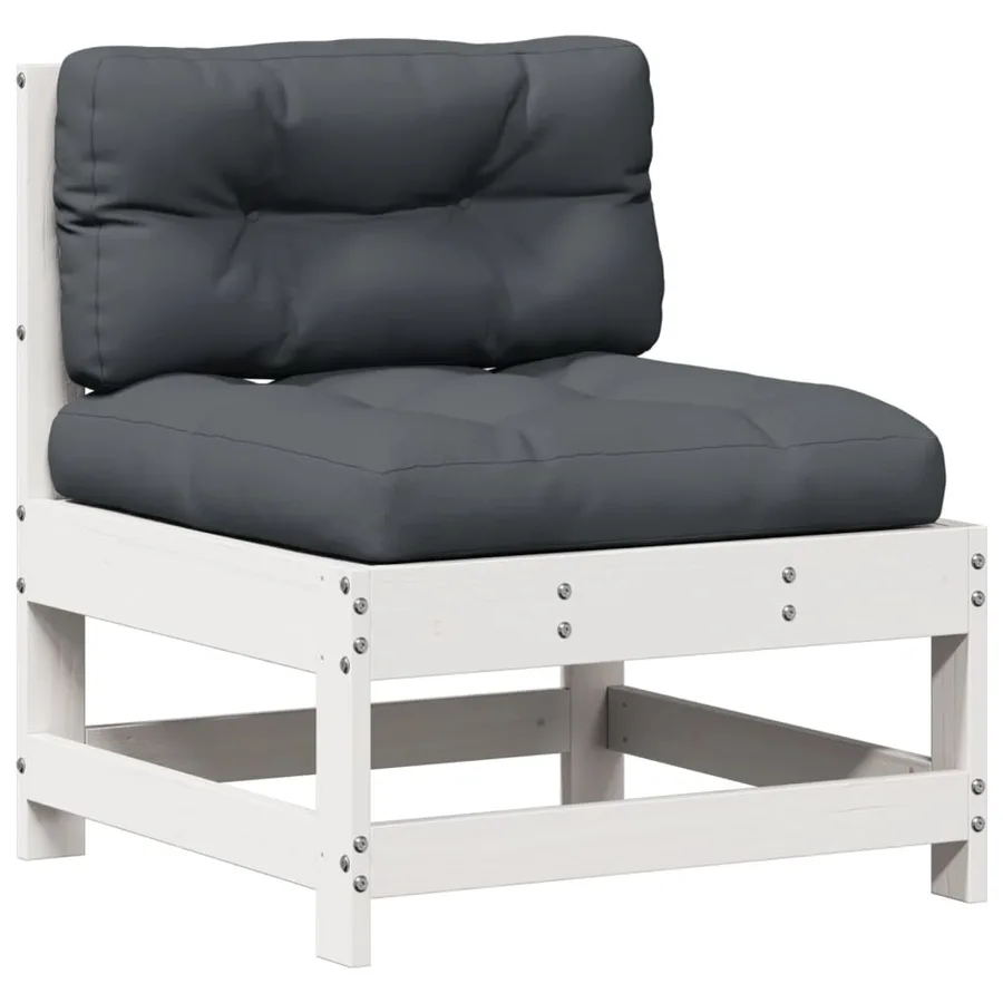 Salon de jardin 7 pcs avec coussins blanc bois de pin massif - 6