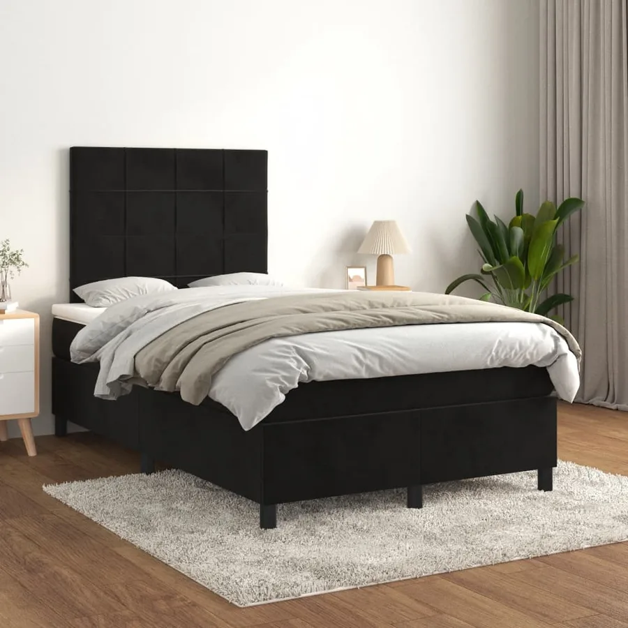 Sommier à lattes de lit avec matelas noir 120x190 cm velours - 3