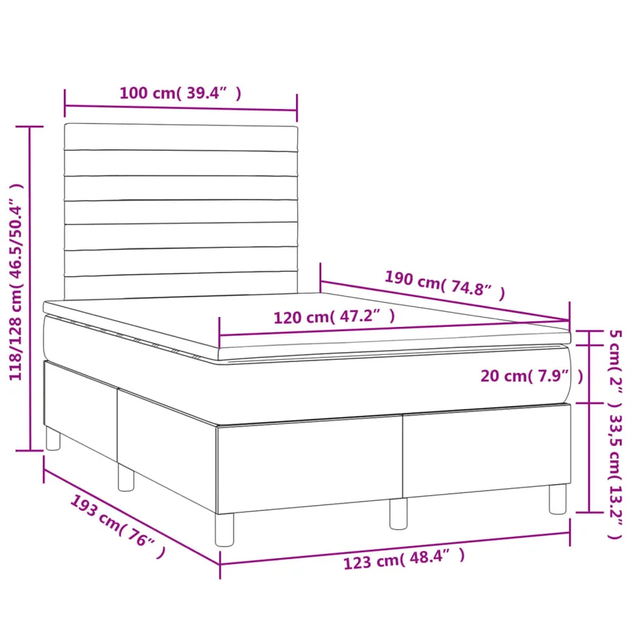 Sommier à lattes de lit et matelas LED rose 120x190 cm velours - 11