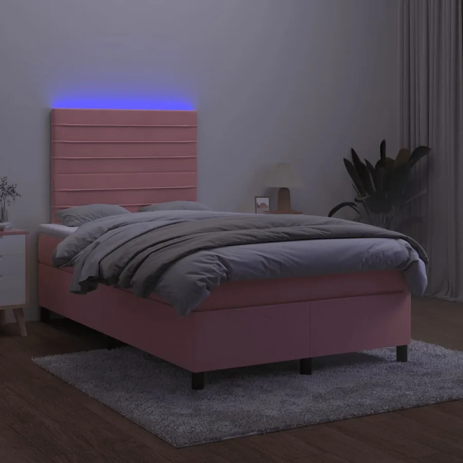 Sommier à lattes de lit et matelas LED rose 120x190 cm velours - 4