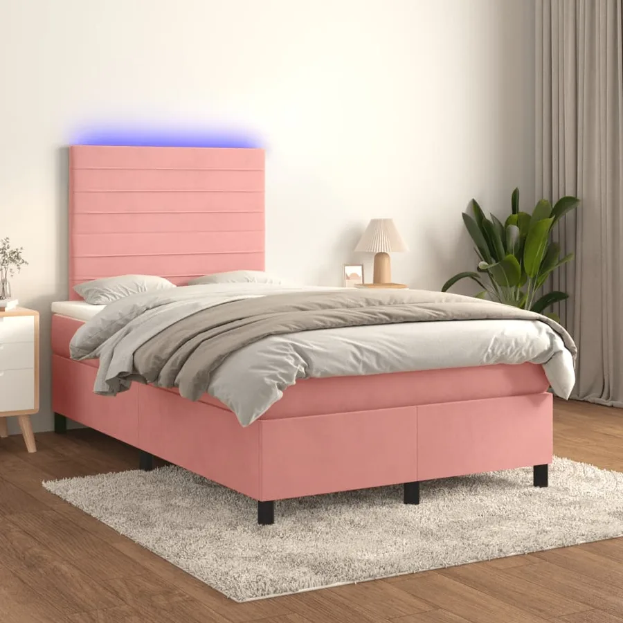 Sommier à lattes de lit et matelas LED rose 120x190 cm velours - 5
