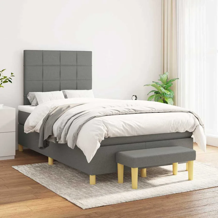 Sommier à lattes de lit avec matelas gris foncé 120x190cm tissu - 3