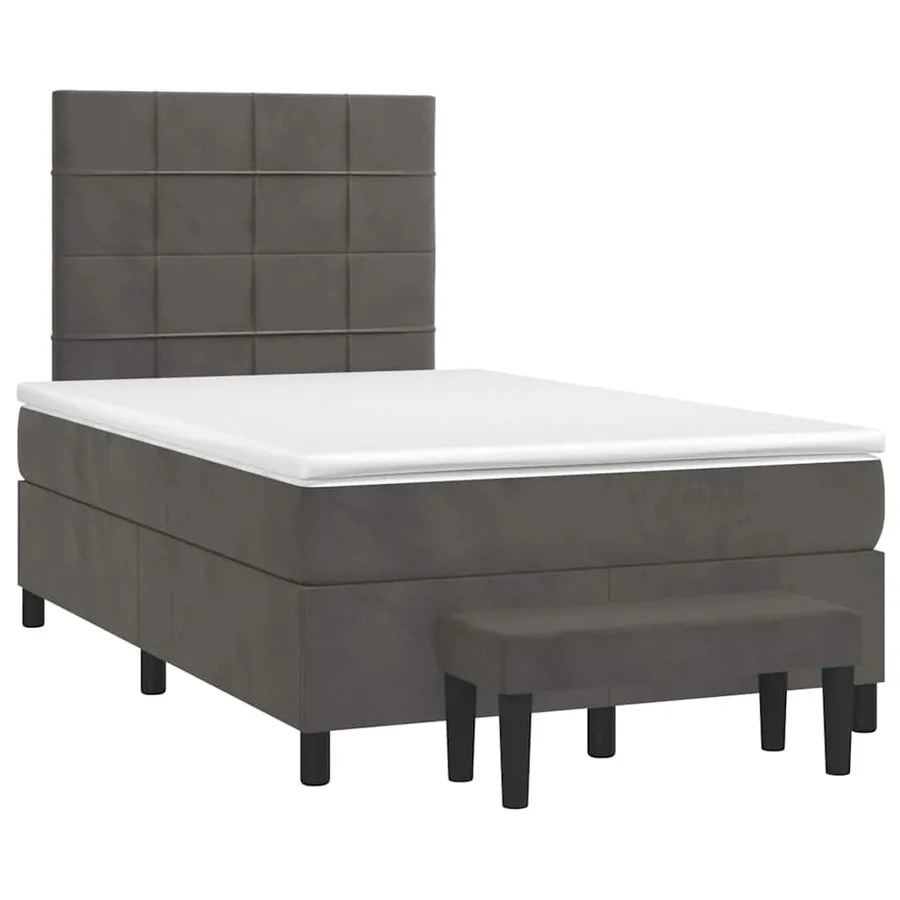 Sommier à lattes de lit et matelas gris foncé 120x190cm velours - 2