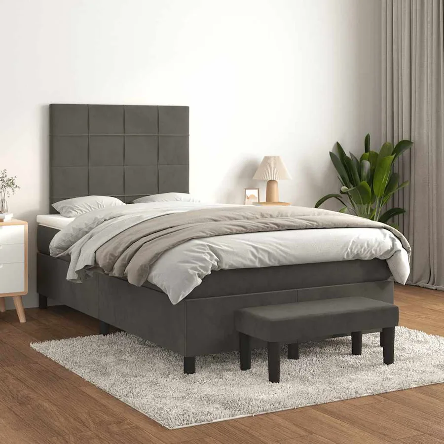 Sommier à lattes de lit et matelas gris foncé 120x190cm velours - 3