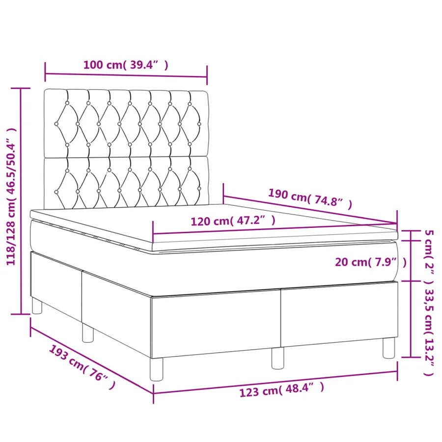 Sommier à lattes de lit avec matelas LED gris clair 120x190 cm - 11