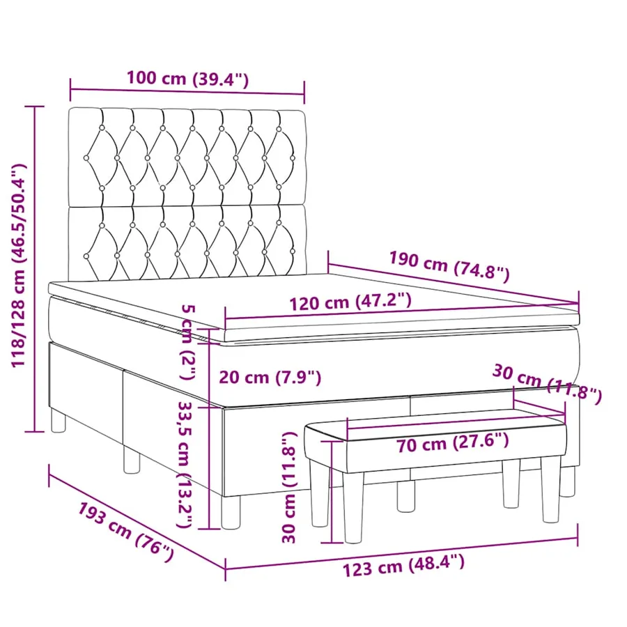 Sommier à lattes de lit avec matelas gris foncé 120x190cm tissu - 10
