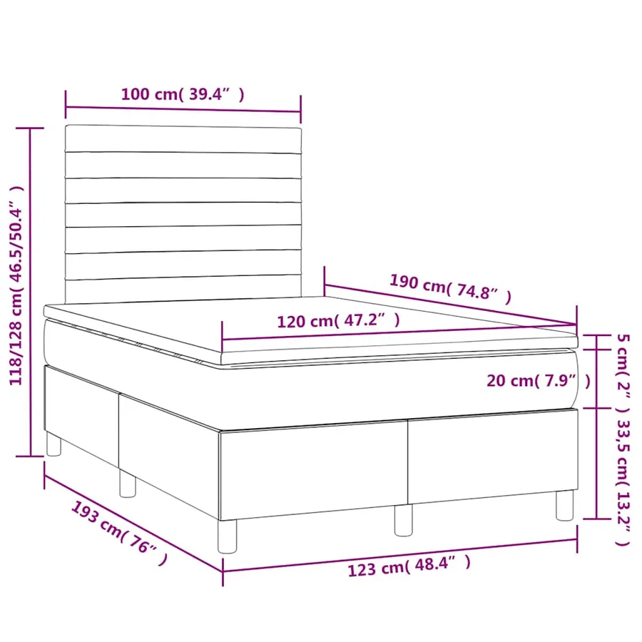 Sommier à lattes de lit avec matelas LED gris clair 120x190 cm - 10