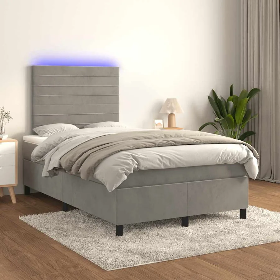 Sommier à lattes de lit avec matelas LED gris clair 120x190 cm - 5