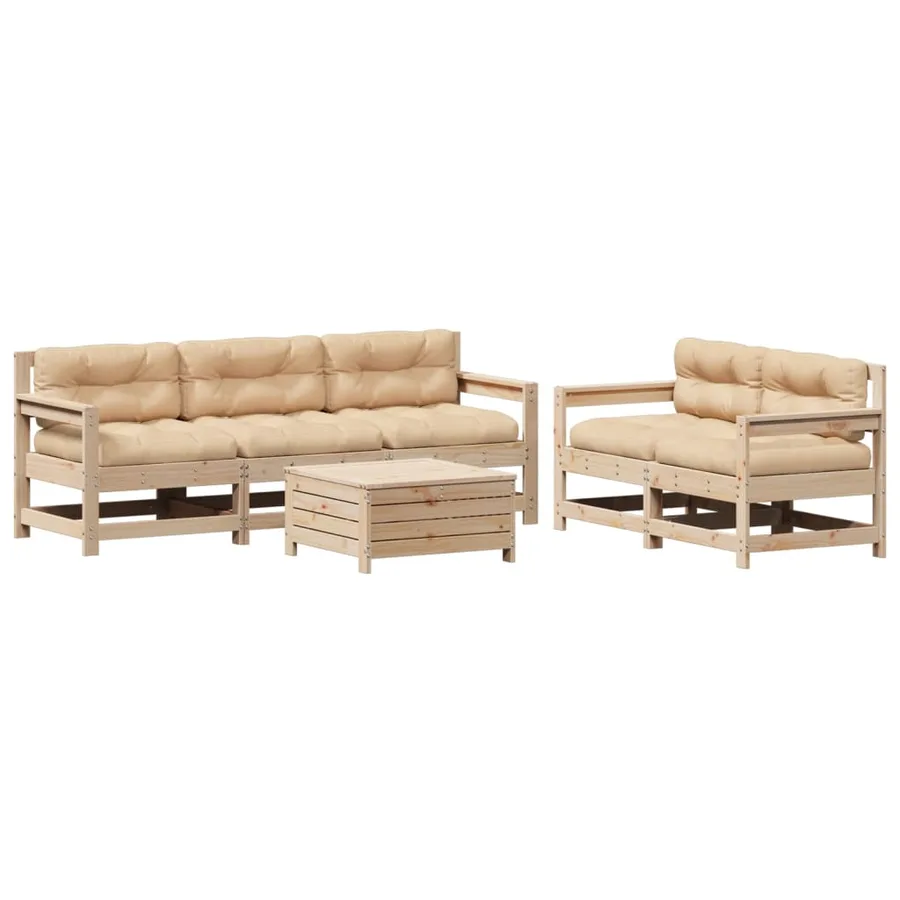 Salon de jardin 6 pcs avec coussins Bois de pin massif - 2
