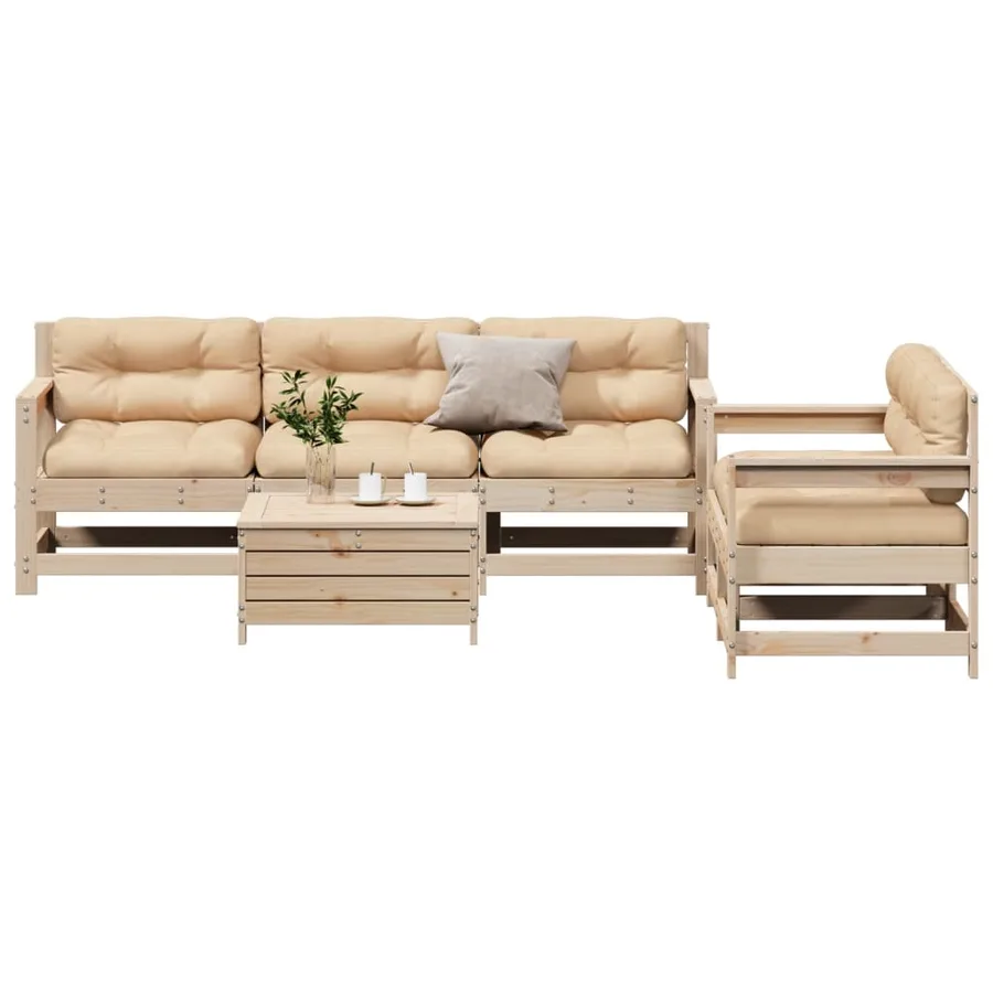 Salon de jardin 6 pcs avec coussins Bois de pin massif - 3