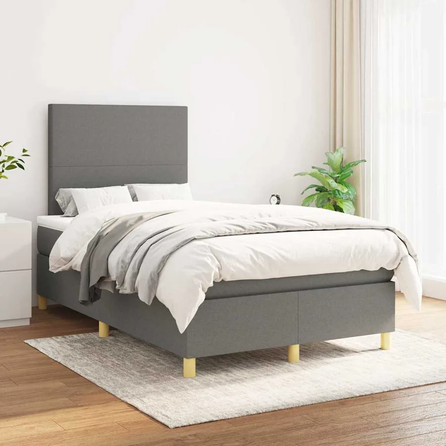 Sommier à lattes de lit avec matelas gris foncé 120x190cm tissu - 3