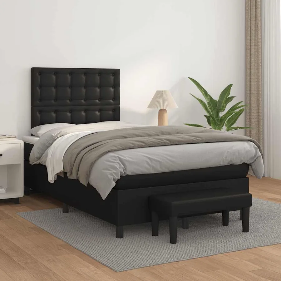 Sommier à lattes de lit avec matelas noir 120x190 cm similicuir - 3