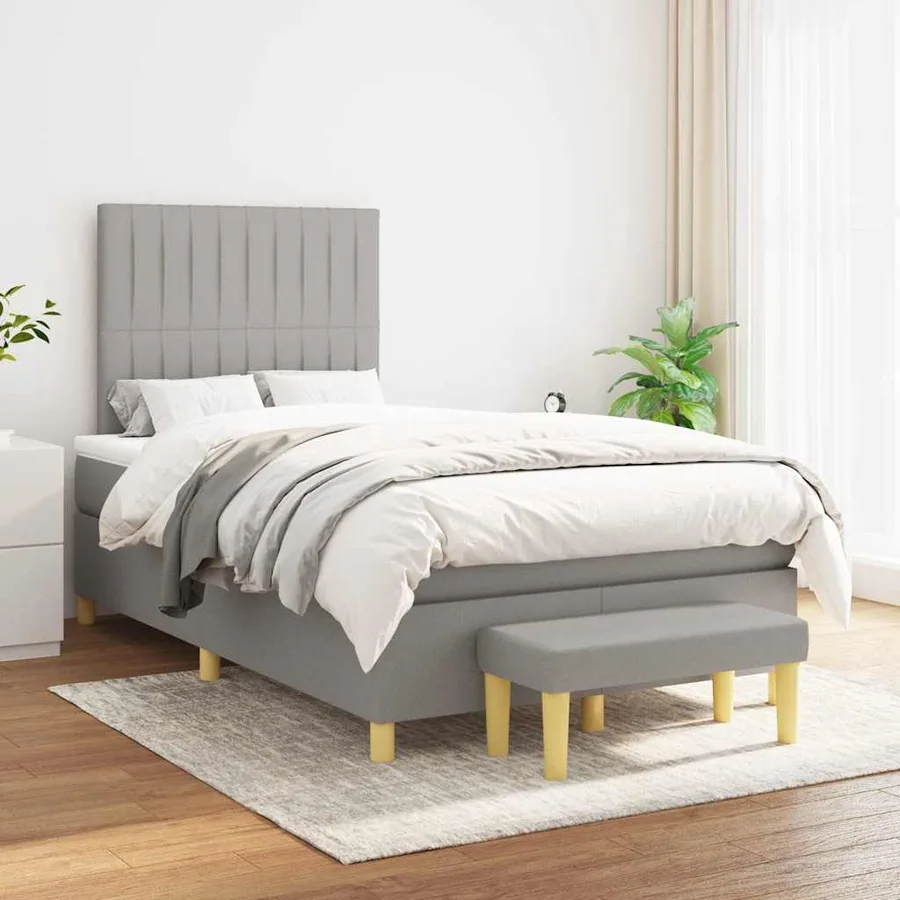 Sommier à lattes de lit et matelas gris clair 120x190 cm tissu - 3