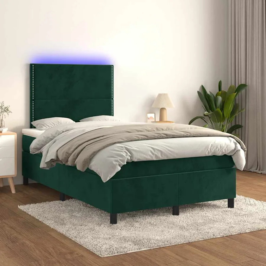 Sommier à lattes de lit avec matelas LED vert foncé 120x190 cm - 5