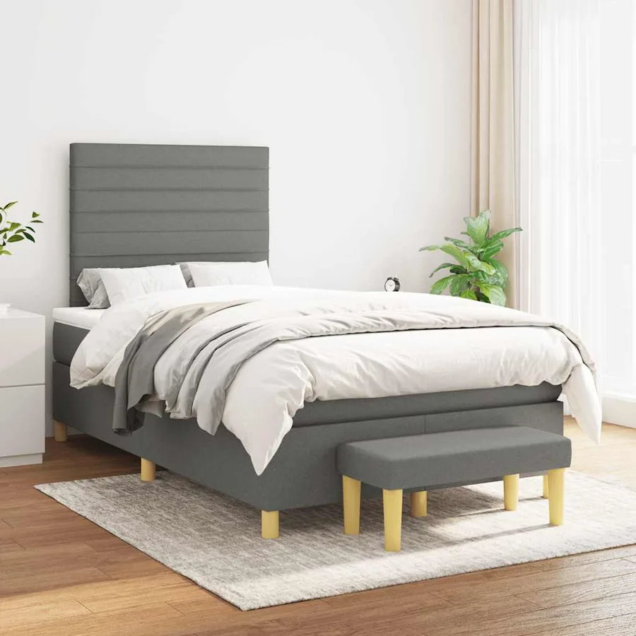 Sommier à lattes de lit avec matelas noir 120x190 cm tissu - 3