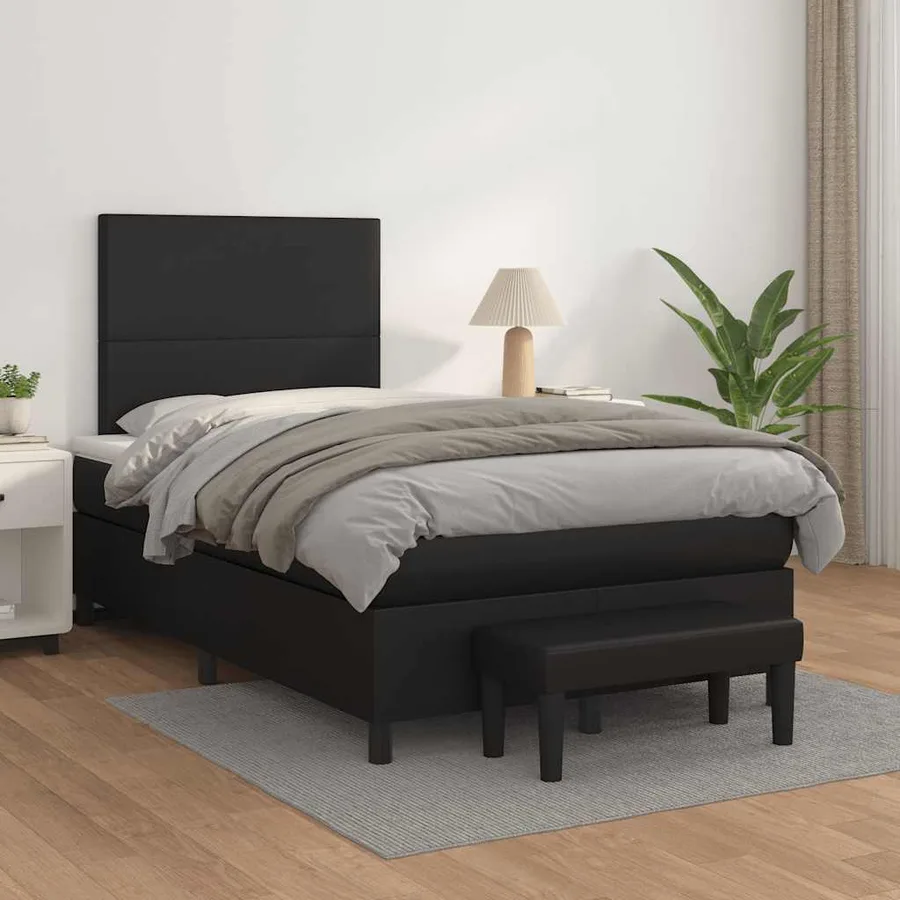 Sommier à lattes de lit avec matelas noir 120x190 cm similicuir - 3