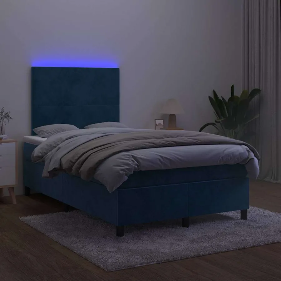 Sommier à lattes de lit avec matelas LED bleu foncé 120x190 cm