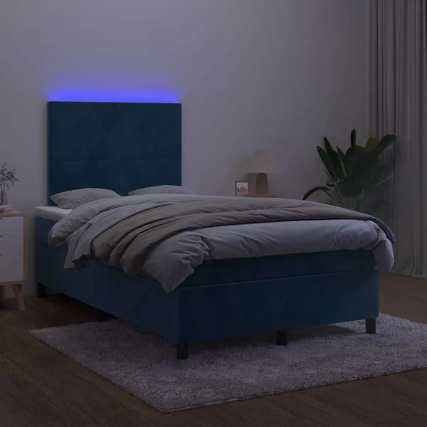 Sommier à lattes de lit avec matelas LED bleu foncé 120x190 cm