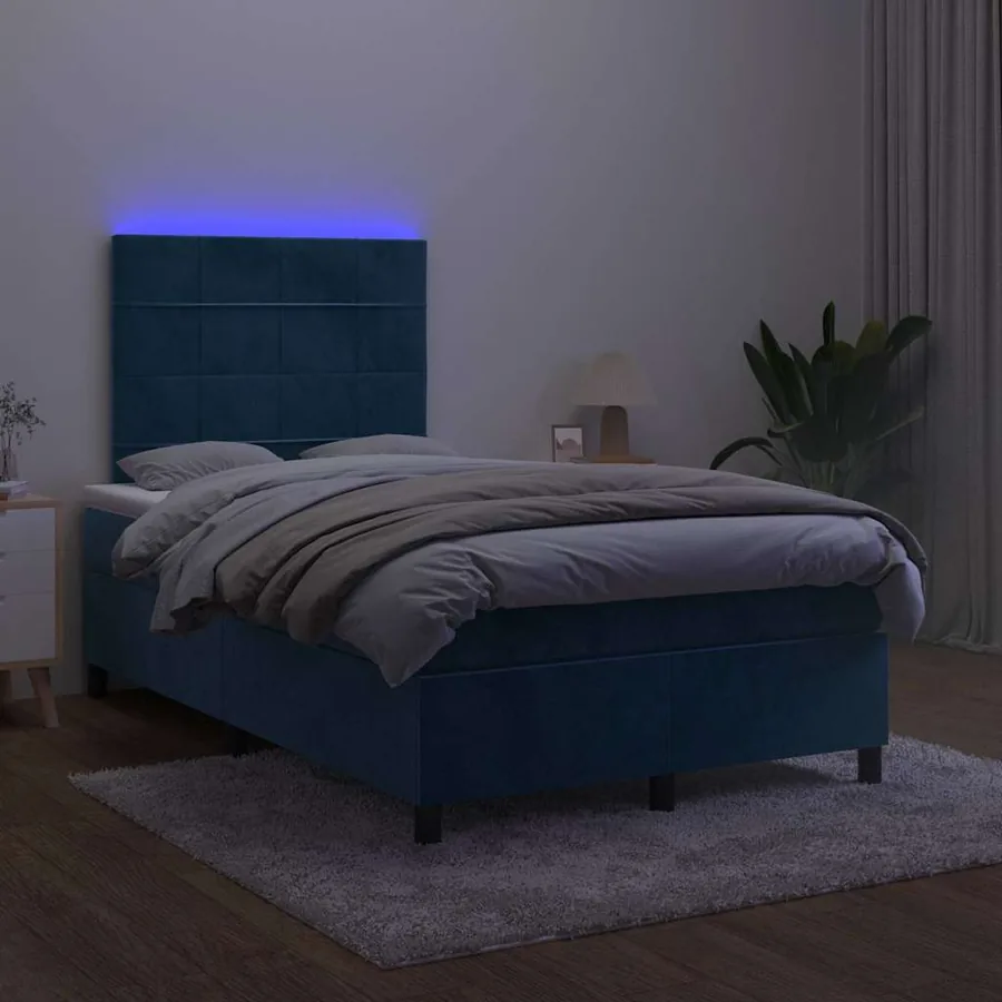 Sommier à lattes de lit avec matelas LED bleu foncé 120x190 cm