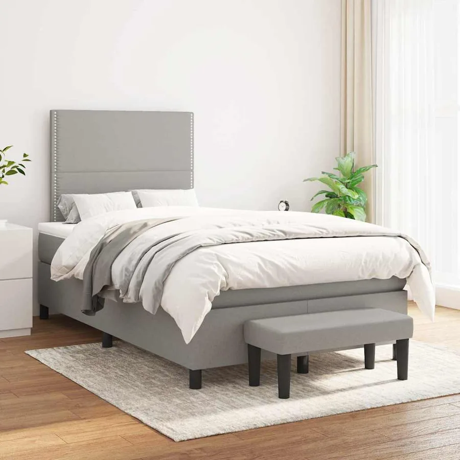Sommier à lattes de lit et matelas gris clair 120x190 cm tissu - 3