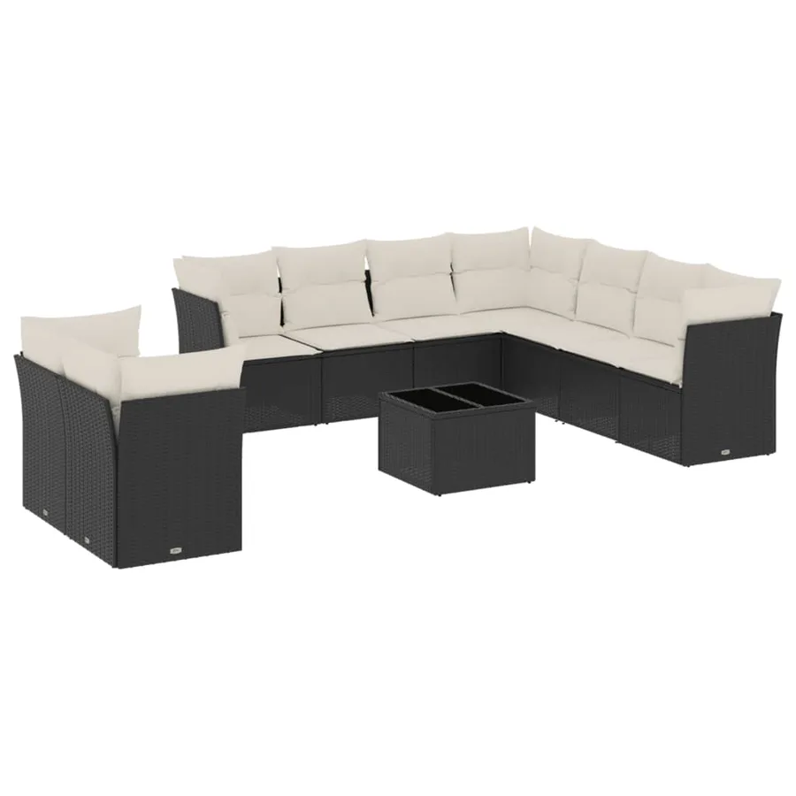 Salon de jardin 10 pcs avec coussins noir résine tressée - 2