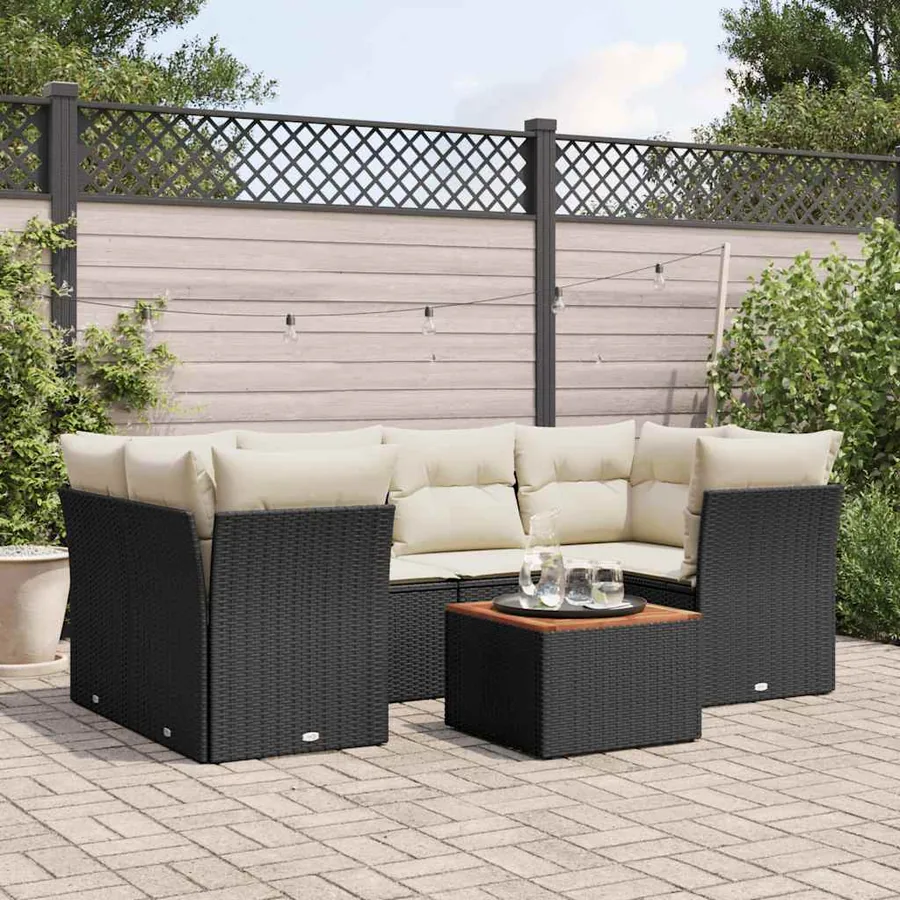 Salon de jardin 7 pcs avec coussins noir résine tressée 62 x 62 x 69 cm - 61,9 kg