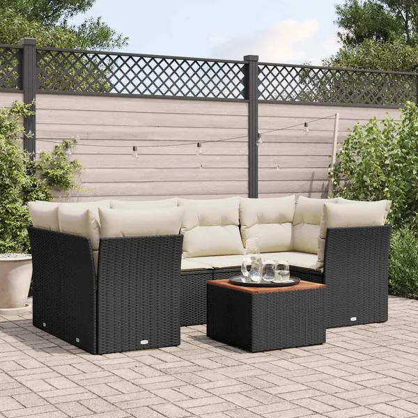 Salon de jardin 7 pcs avec coussins noir résine tressée 62 x 62 x 69 cm - 61,9 kg